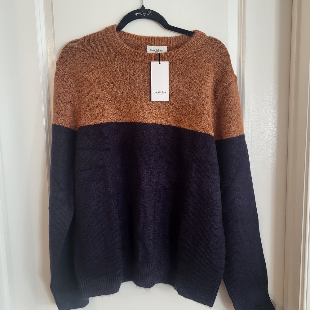 Goodfellow & Co Men's Tan and Navy Crewneck Sweater